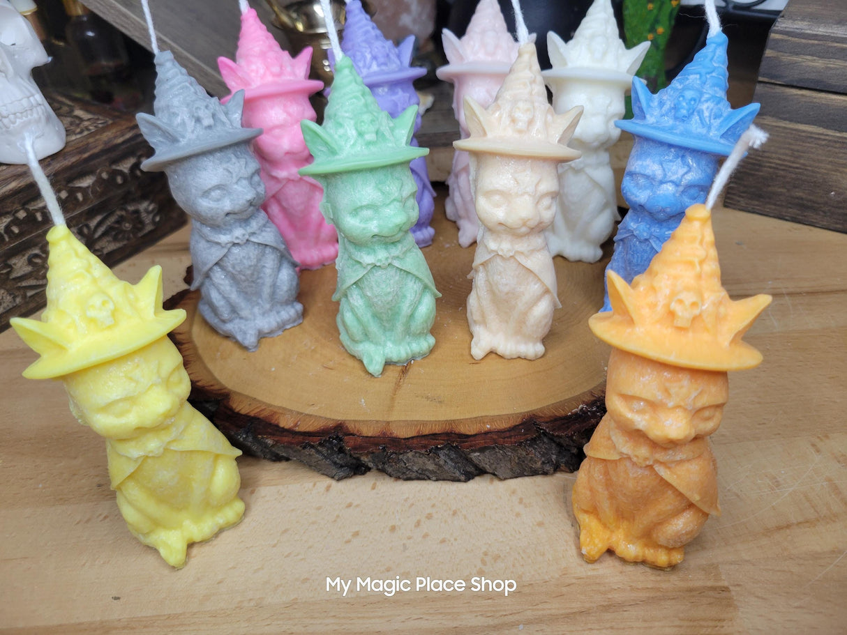 Handmade Witchy Cat Candle: Palm Wax Pillar Candle