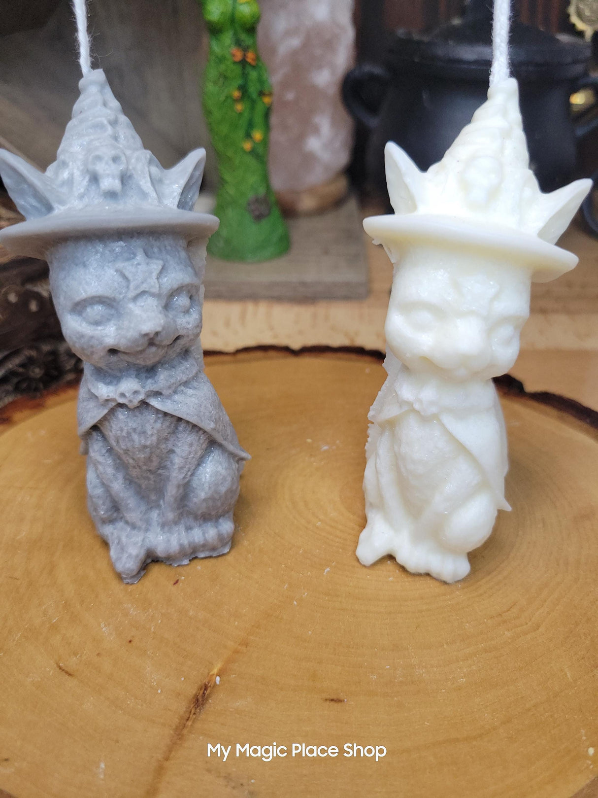 Handmade Witchy Cat Candle: Palm Wax Pillar Candle