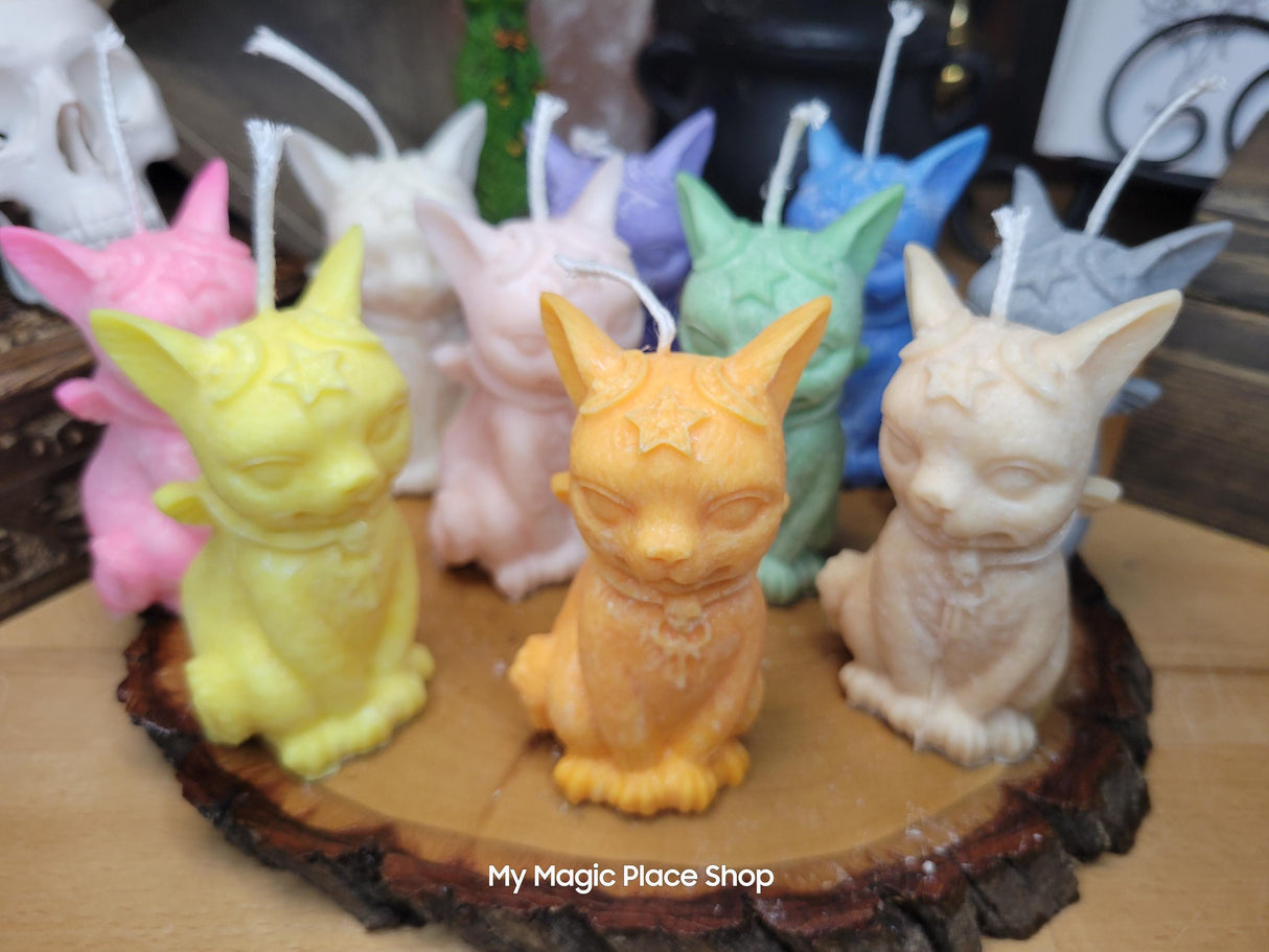 Witchy Cat Candle: Vampire Wings, Halloween Altar Decoration