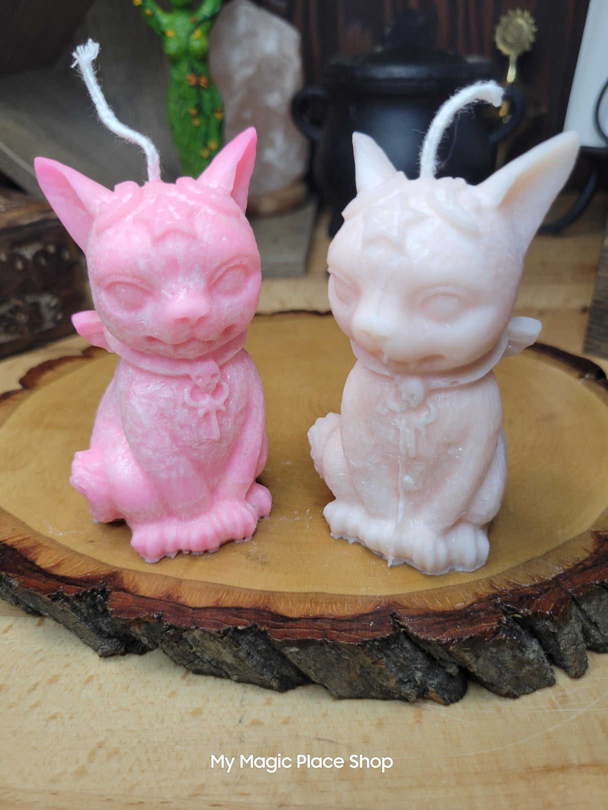 Witchy Cat Candle: Vampire Wings, Halloween Altar Decoration