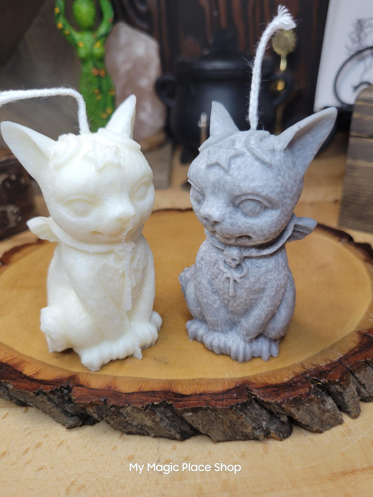 Witchy Cat Candle: Vampire Wings, Halloween Altar Decoration