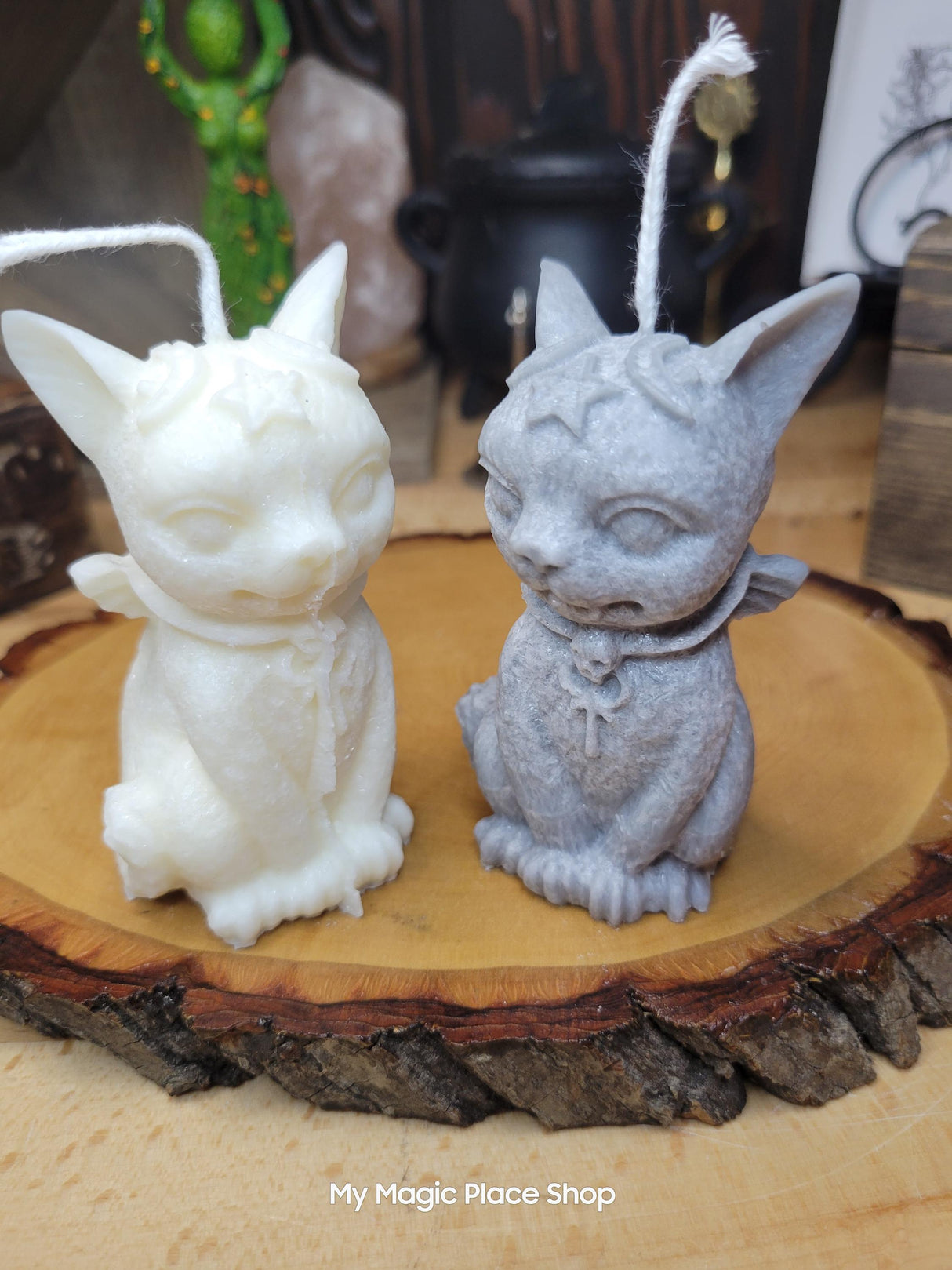Witchy Cat Candle: Vampire Wings, Halloween Altar Decoration
