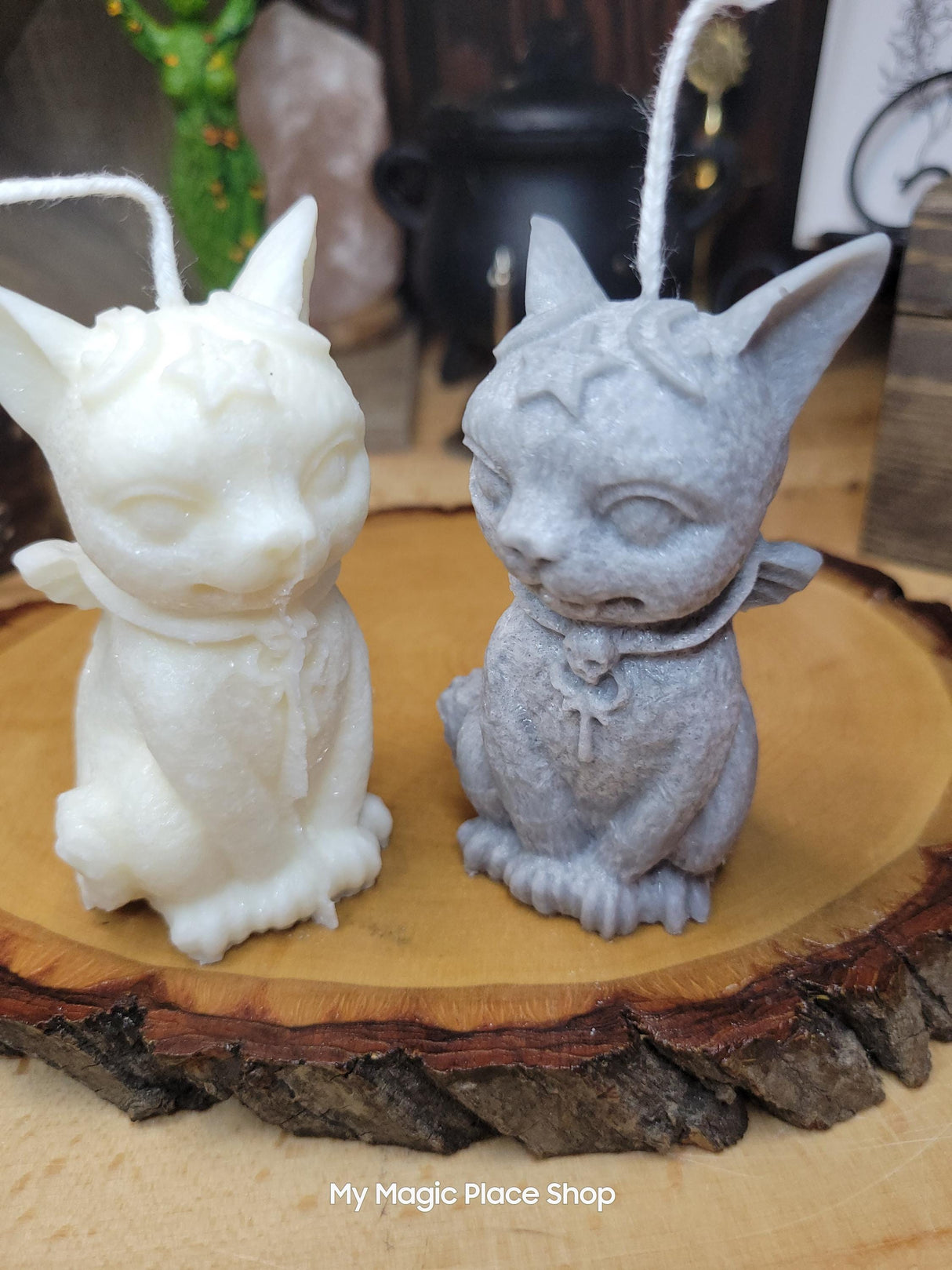 Witchy Cat Candle: Vampire Wings, Halloween Altar Decoration