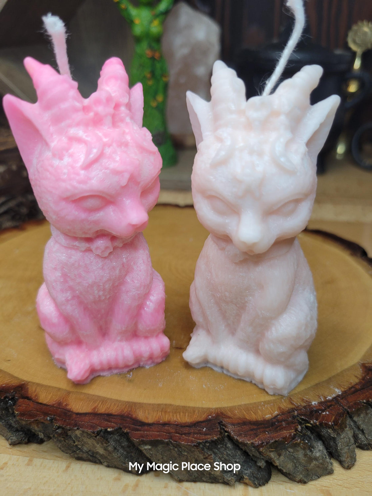Witchy Cat Candle with Horns: Handmade Palm Wax Candle