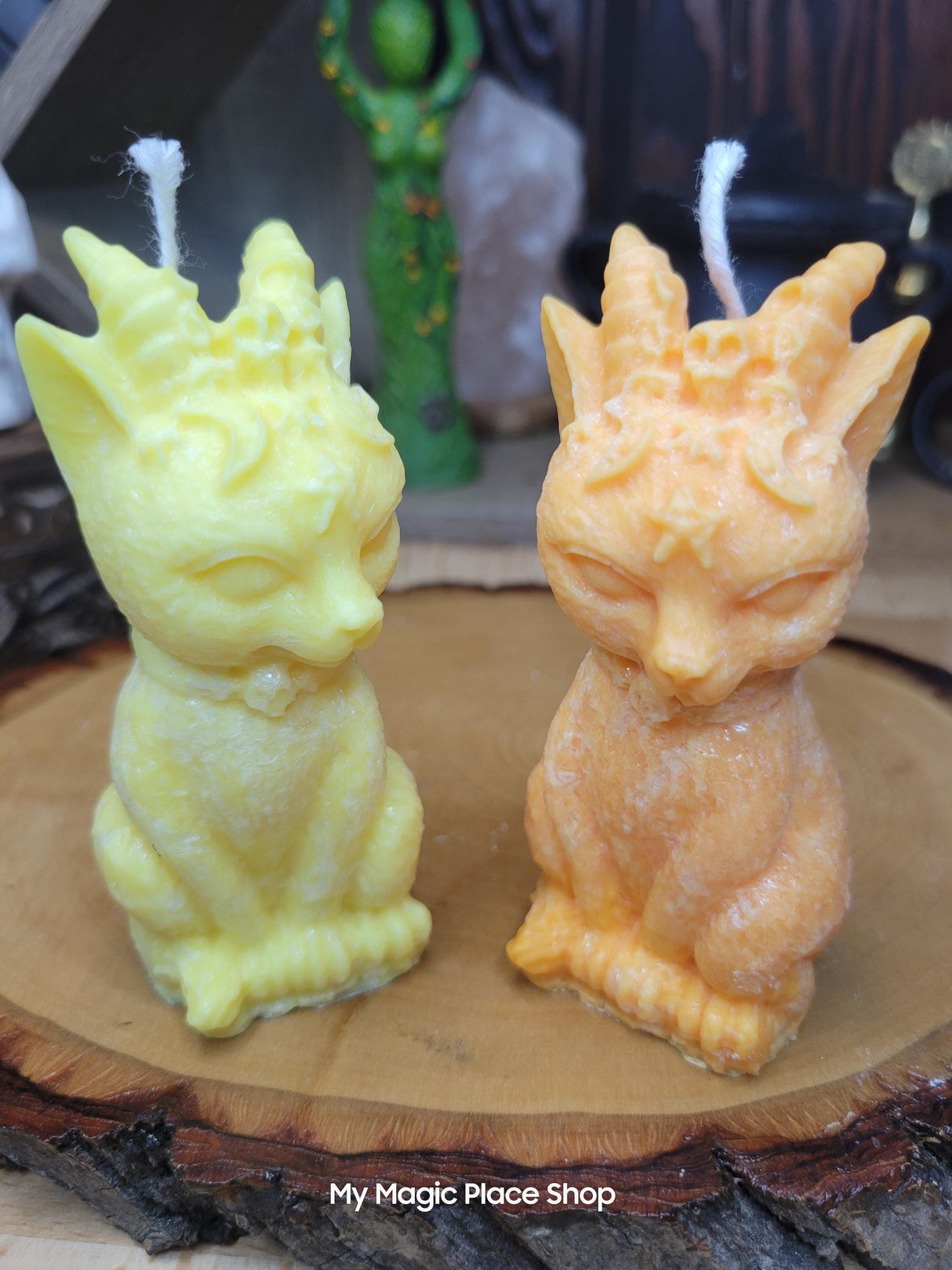 Witchy Cat Candle with Horns: Handmade Palm Wax Candle
