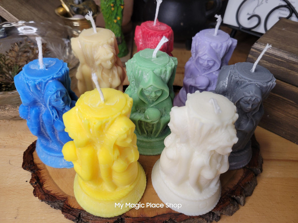 Handmade Goddess Candle: Triple Moon Palm Wax, Unscented