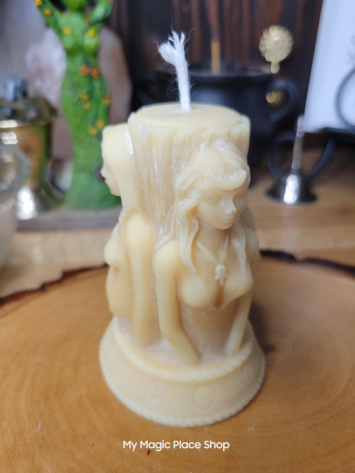 Handmade Goddess Candle: Triple Moon Palm Wax, Unscented