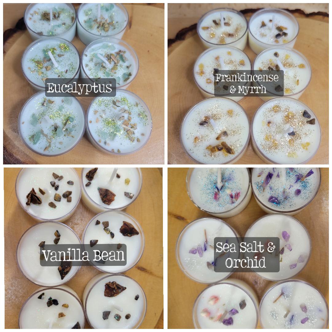 Soy Tea Light Candles: Crystal & Herb Infused, Scented Candles - 10 Pack