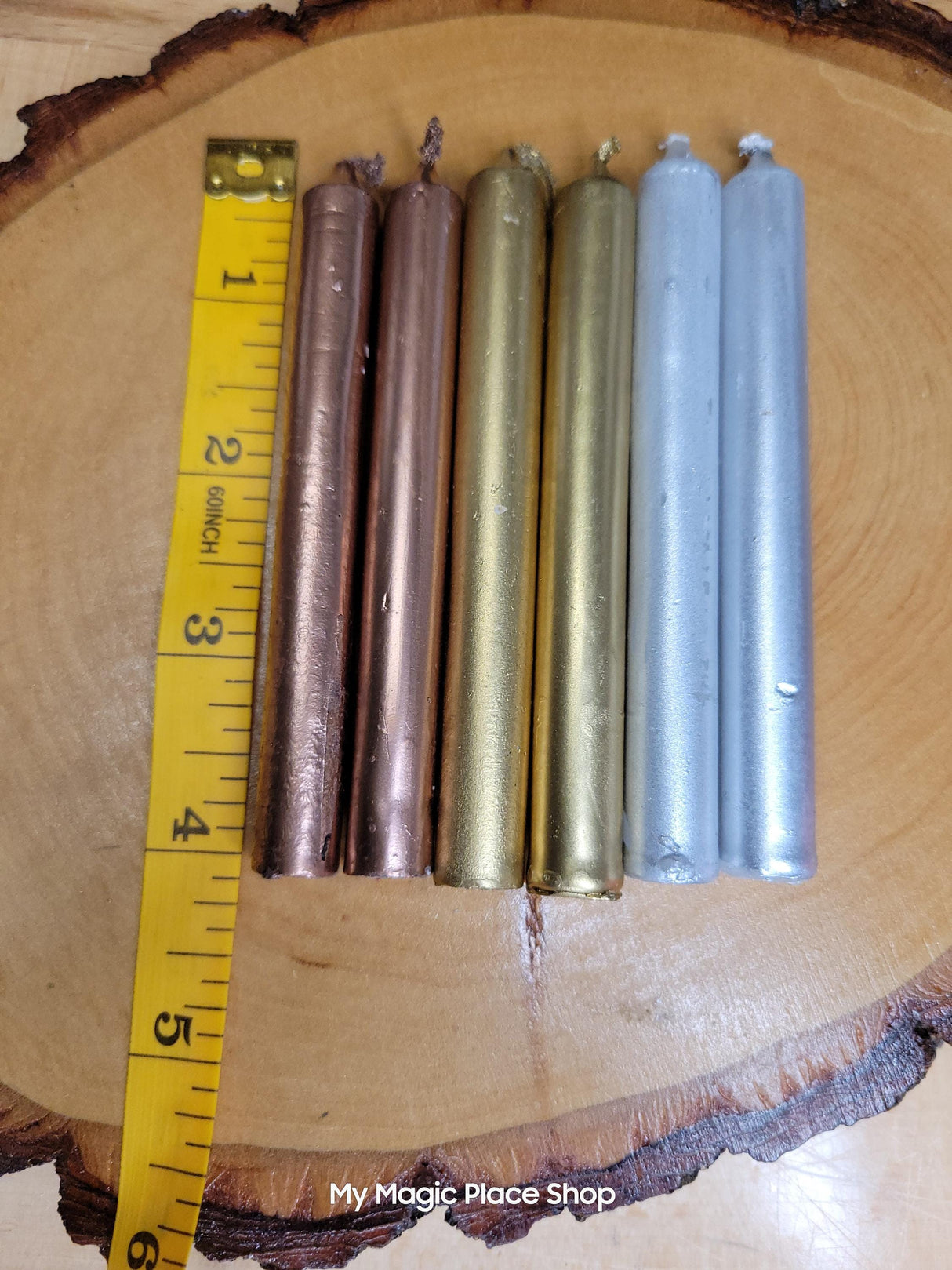 Metallic Chime Candles: Gold, Copper, Silver Spell Candles (Set of 6)