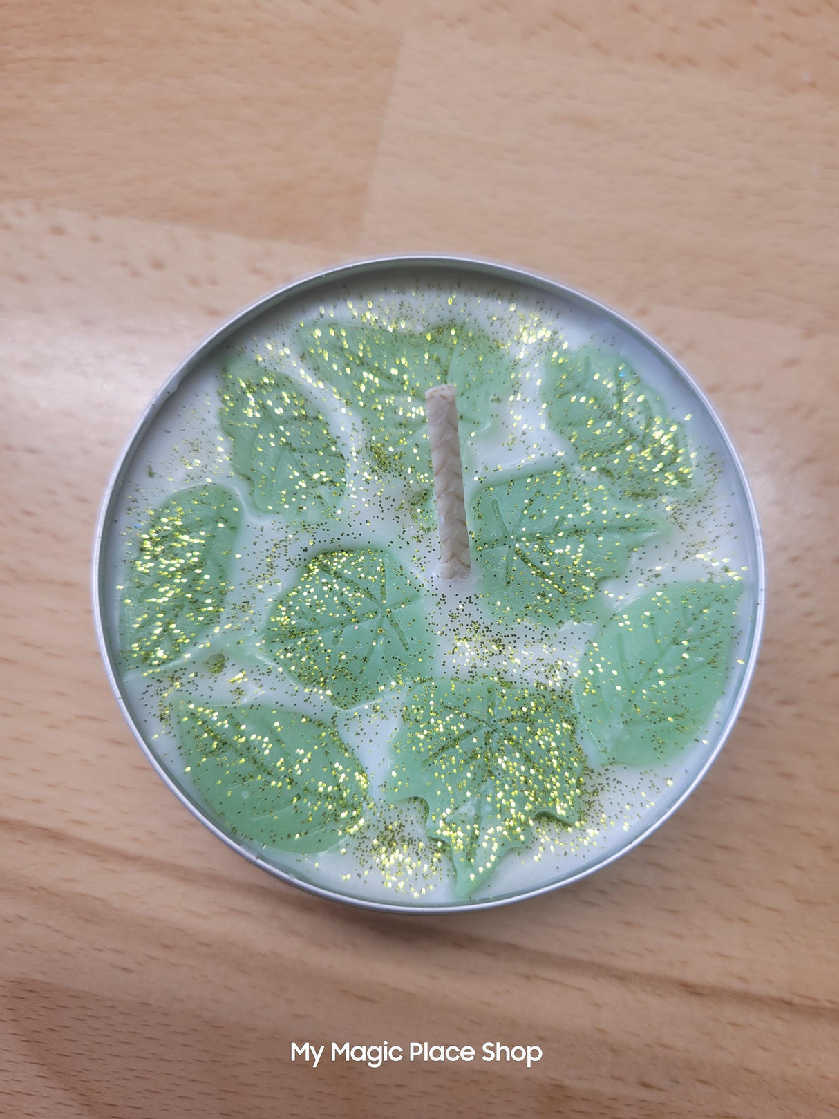 Green leaf candle, Apothecary, Basil Sage Mint, Scented Soy Candle, Tin Jar Candle