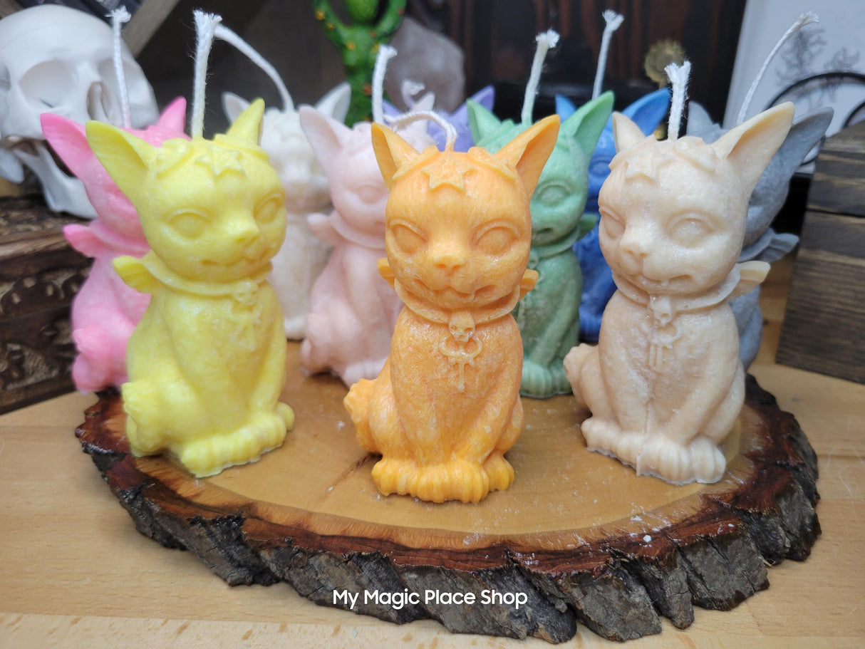 Witchy Cat Candle: Vampire Wings, Halloween Altar Decoration