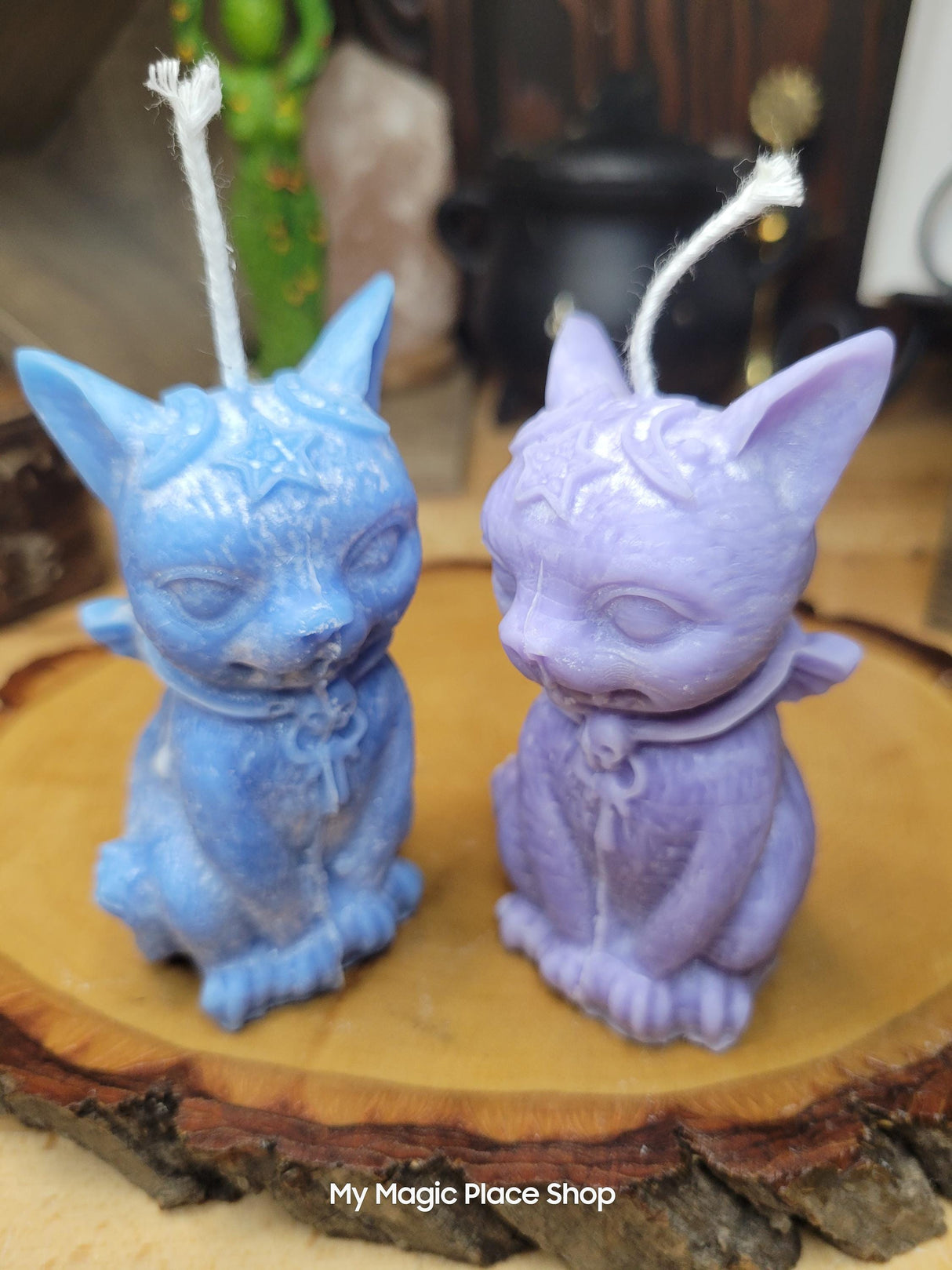 Witchy Cat Candle: Vampire Wings, Halloween Altar Decoration