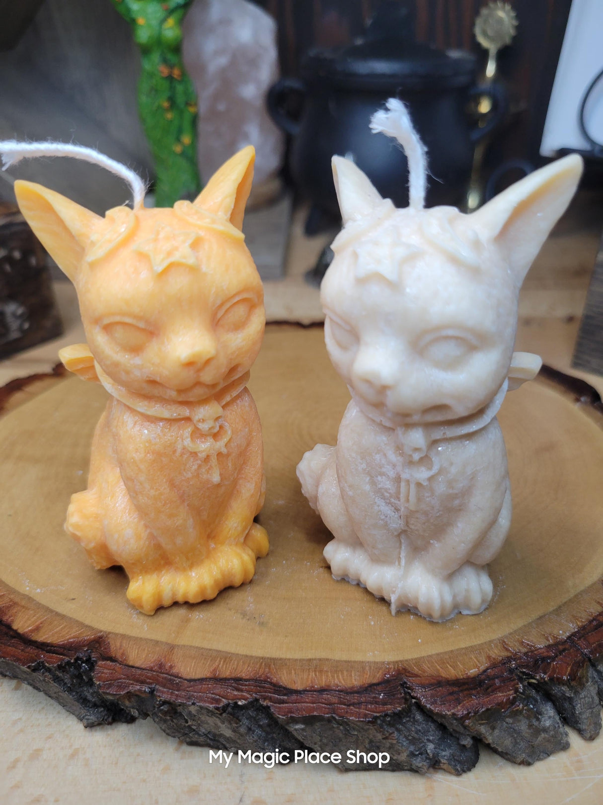 Witchy Cat Candle: Vampire Wings, Halloween Altar Decoration