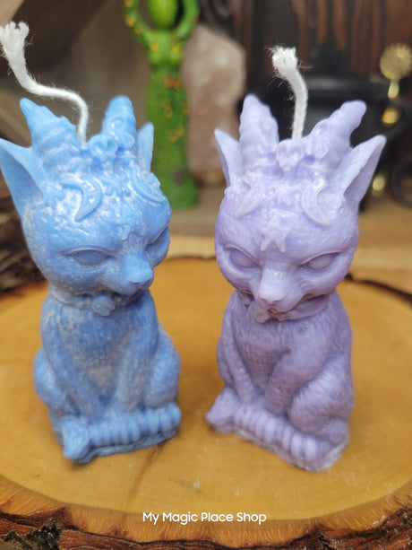Witchy Cat with Horns, Pillar Colored Cat Candle, Witch Candle, Cat with Horns Candle Palm Wax Candle