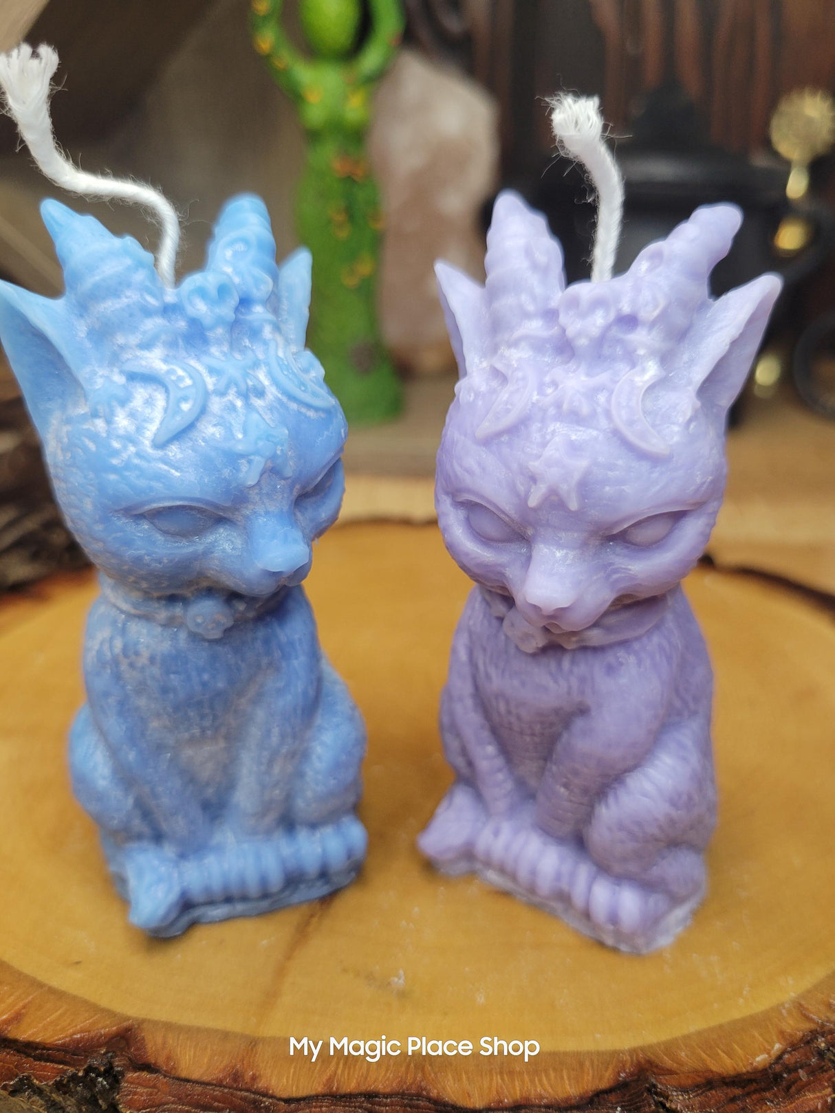 Witchy Cat Candle with Horns: Handmade Palm Wax Candle