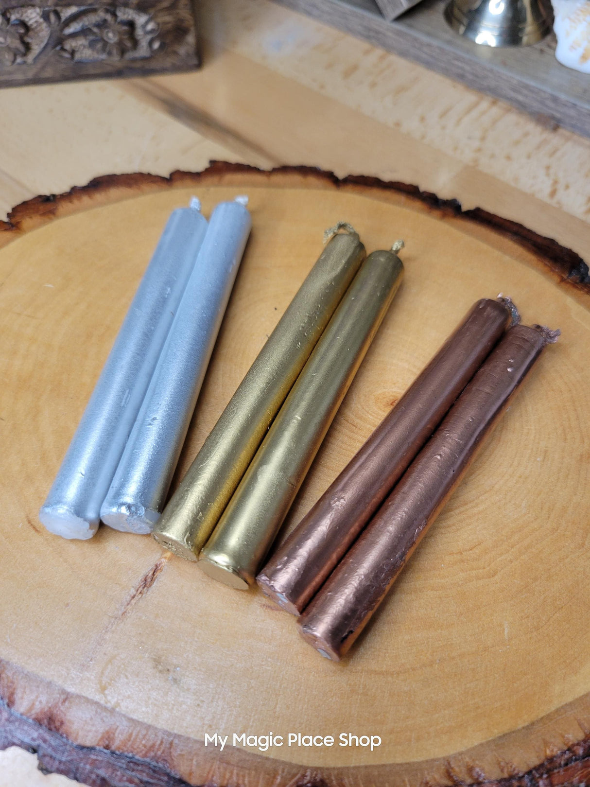 Metallic Chime Candles: Gold, Copper, Silver Spell Candles (Set of 6)
