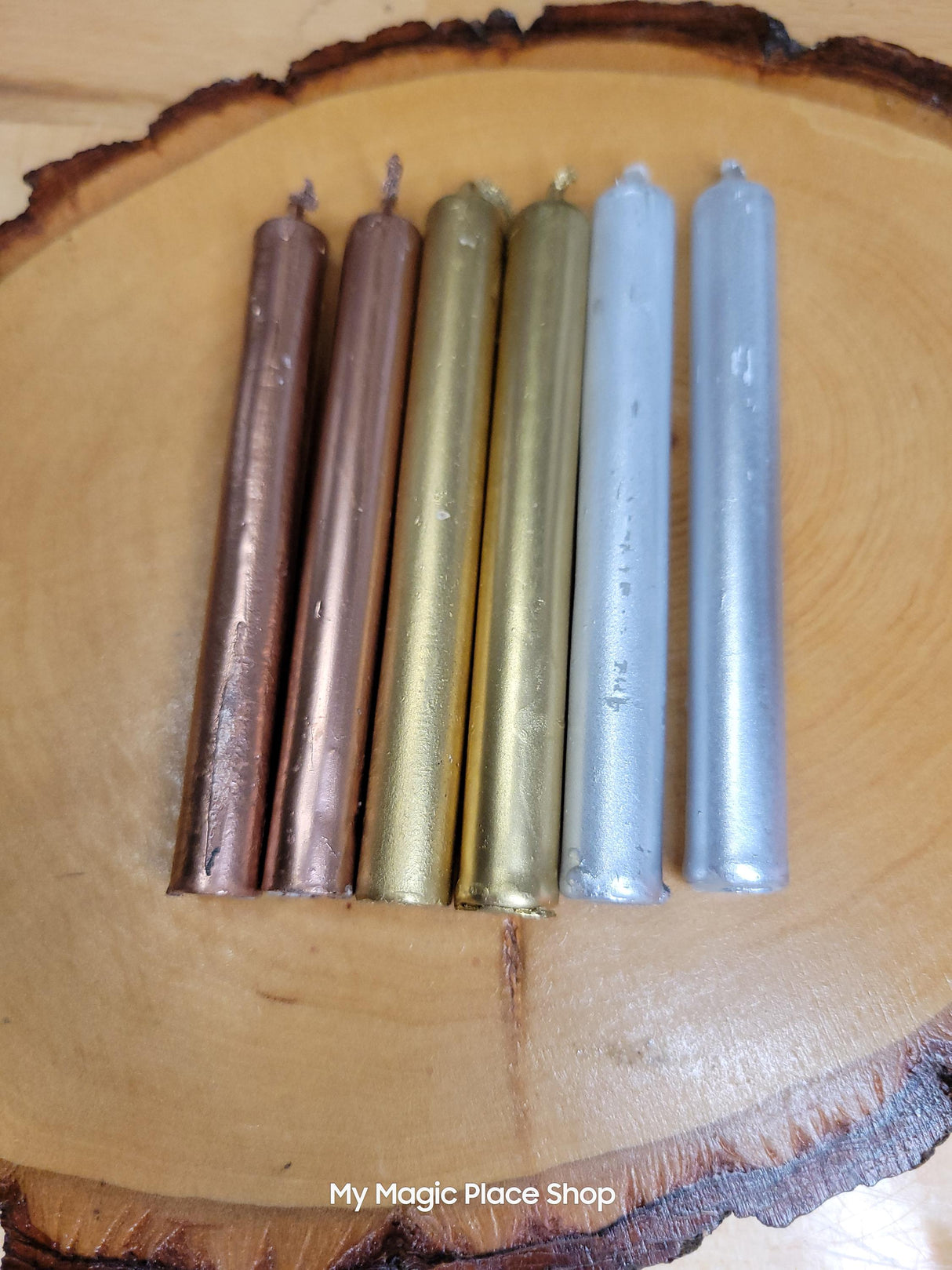 Metallic Chime Candles: Gold, Copper, Silver Spell Candles (Set of 6)
