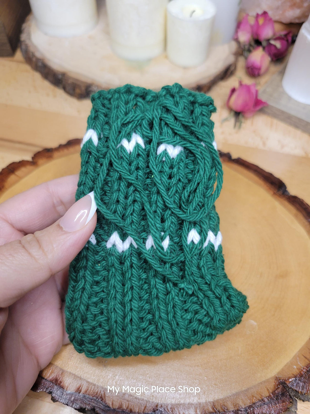 Knitted Talisman Bag Necklace: Amulet Crystal Holder