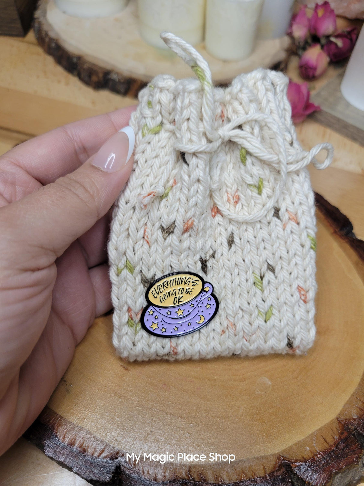 Knitted Talisman Bag Necklace: Amulet Crystal Holder