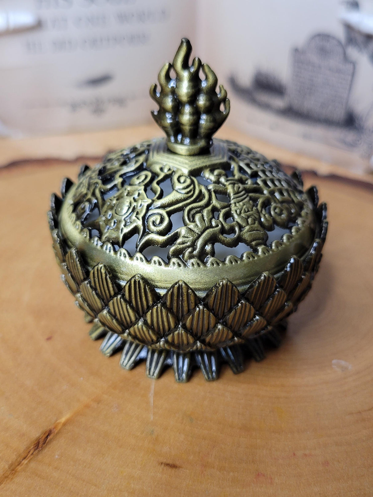Lotus Brass Candle Burner: Scented Soy Wax Candle, Reusable Holder