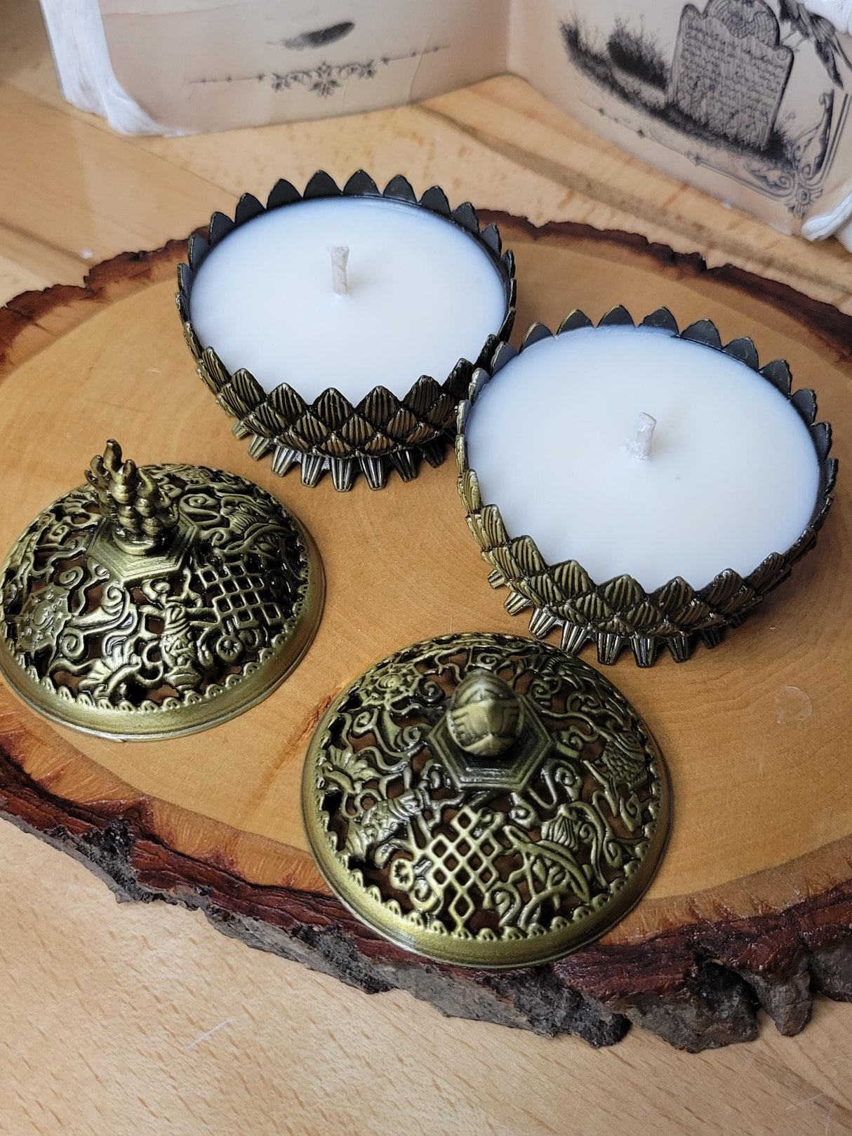 Lotus Brass Candle Burner: Scented Soy Wax Candle, Reusable Holder