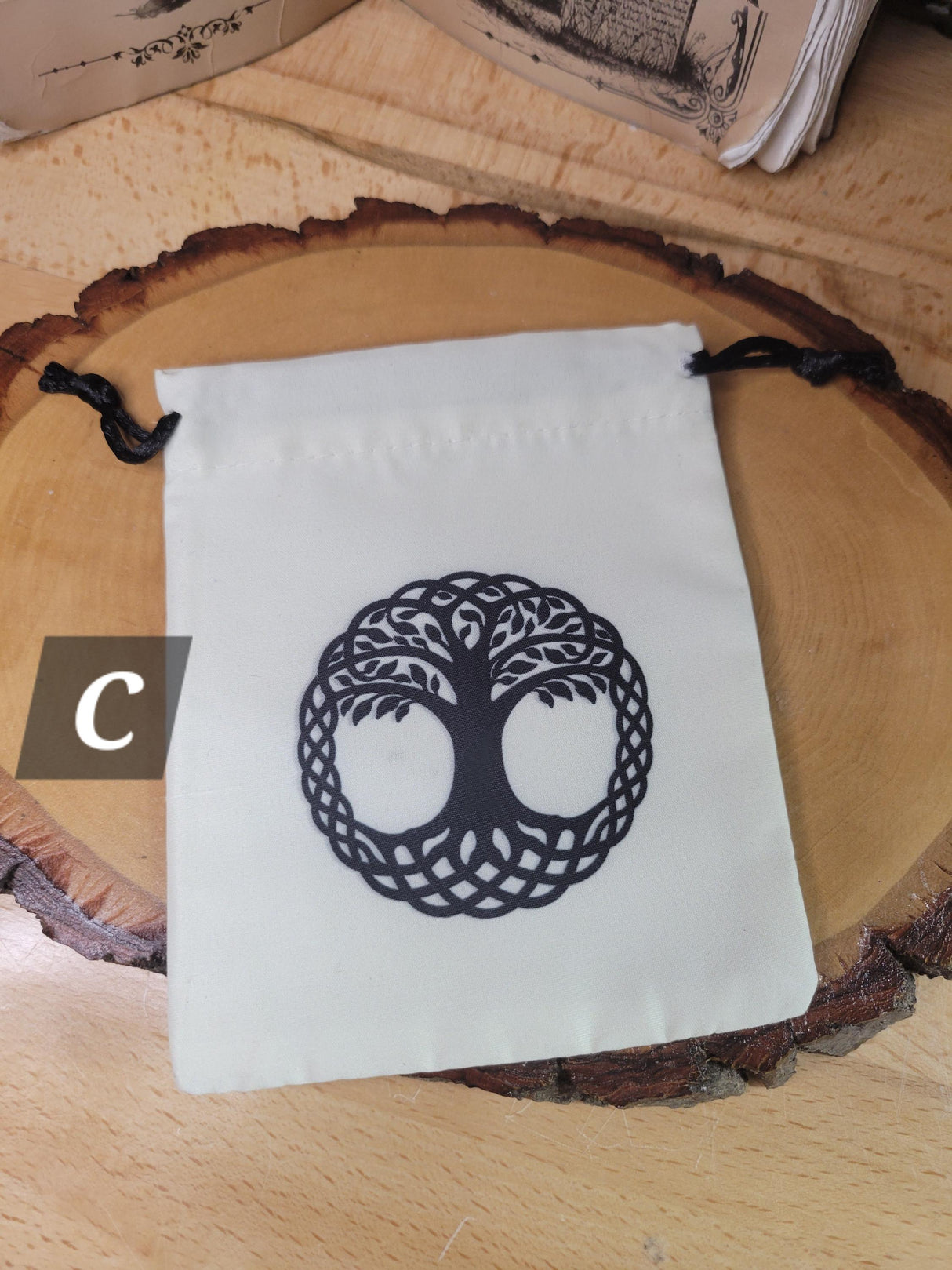 Cotton Pouch, Tree of Life, Pentacle, Celtic Symbols, Pouch for Crystals, Altar Decor