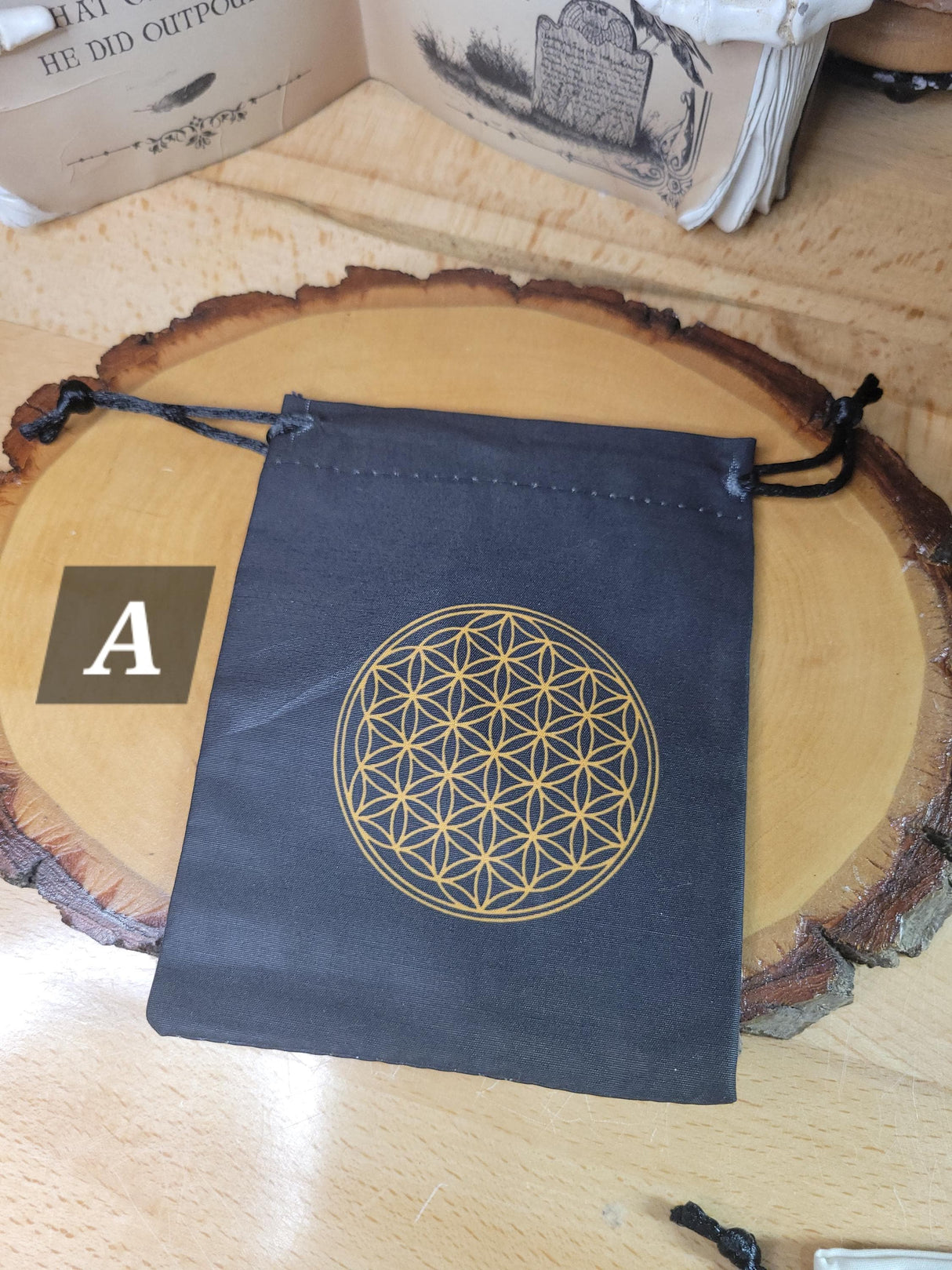 Printed Cotton Drawstring Pouch: Tree of Life, Pentacle, Celtic Symbols