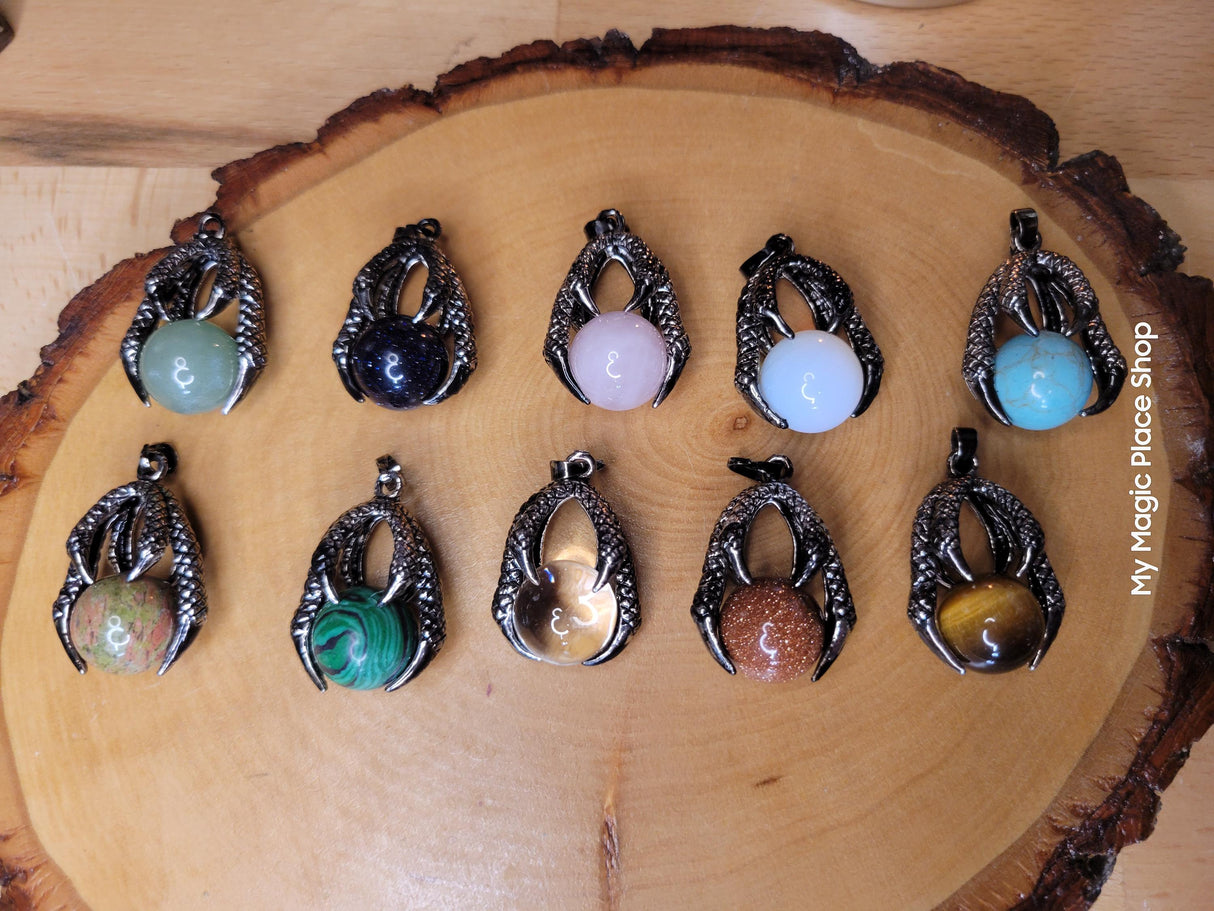 Claw with Raw Ball Mixed Stone Pendants Silver Platted Brass Findings