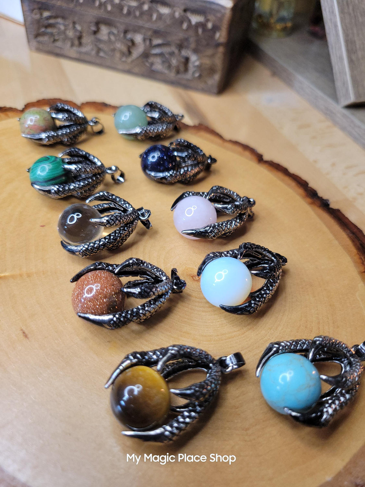 Claw with Raw Ball Mixed Stone Pendants Silver Platted Brass Findings