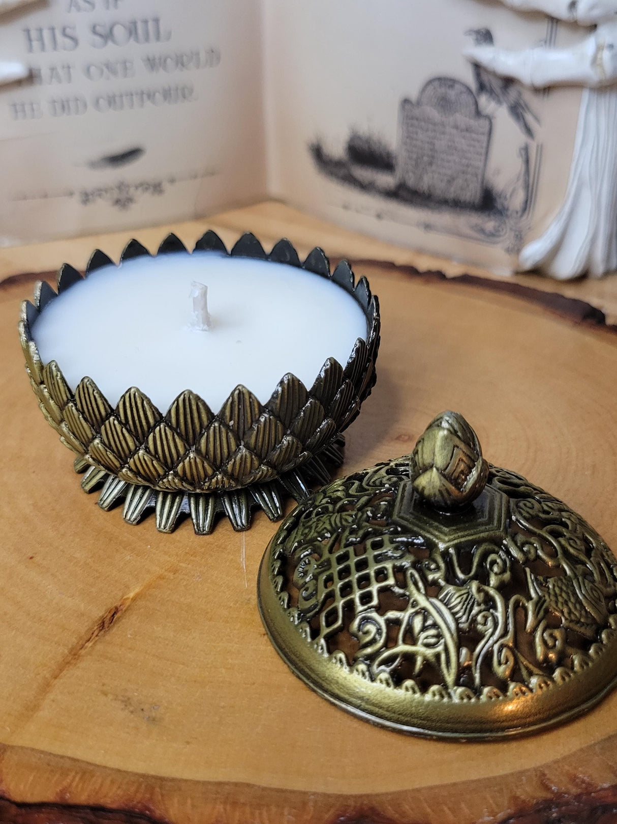 Small Lotus Scented Candle, Reusable Brass Burner, Beautiful Small Candle Holder