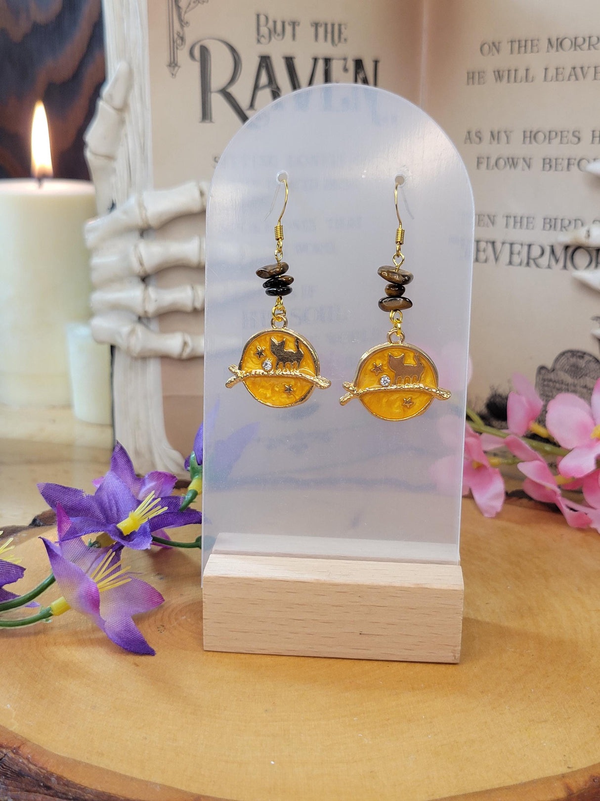 Cat Planet Crystal Drop Earrings: Witchy Charm Jewelry