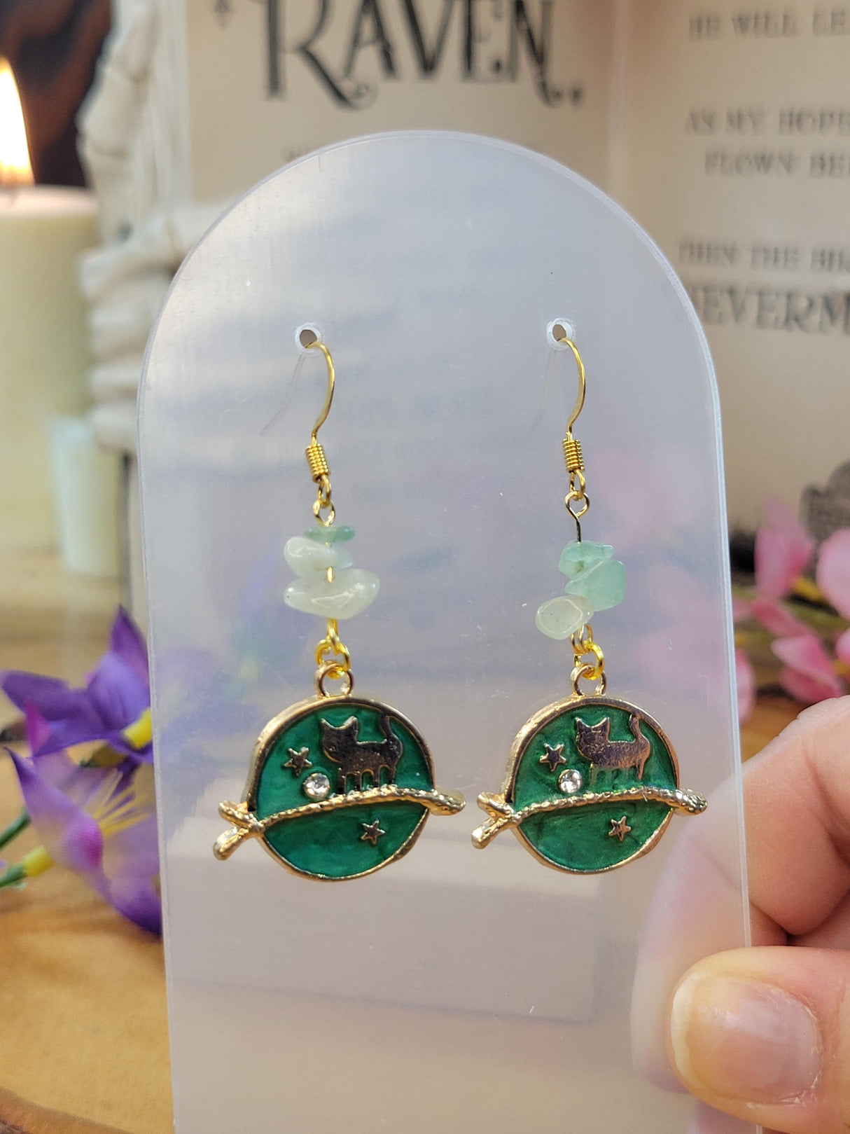 Cat Planet Crystal Drop Earrings: Witchy Charm Jewelry