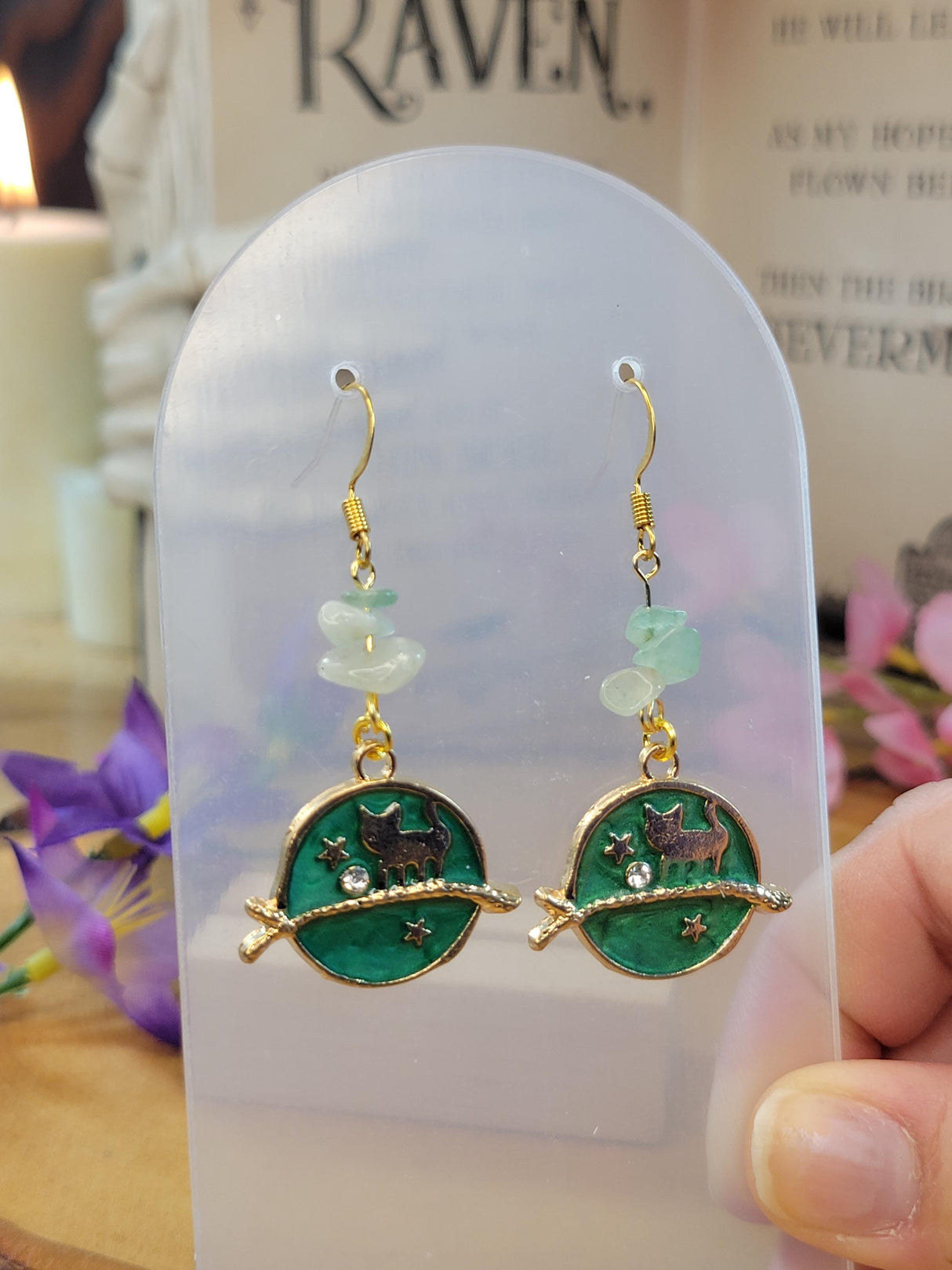 Cat Planet Crystal Drop Earrings: Witchy Charm Jewelry
