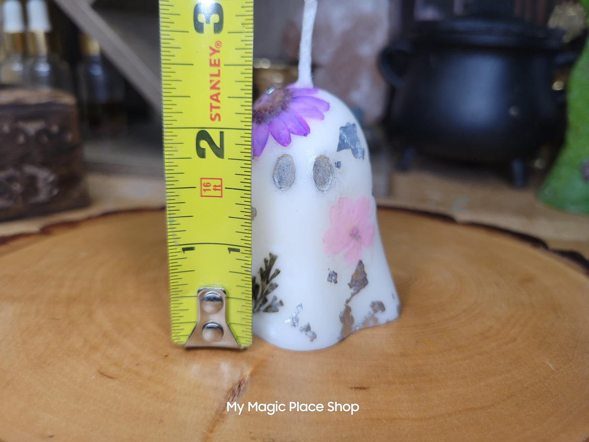 Ghost Candle: Hand-Decorated Soy Wax with Dry Flowers