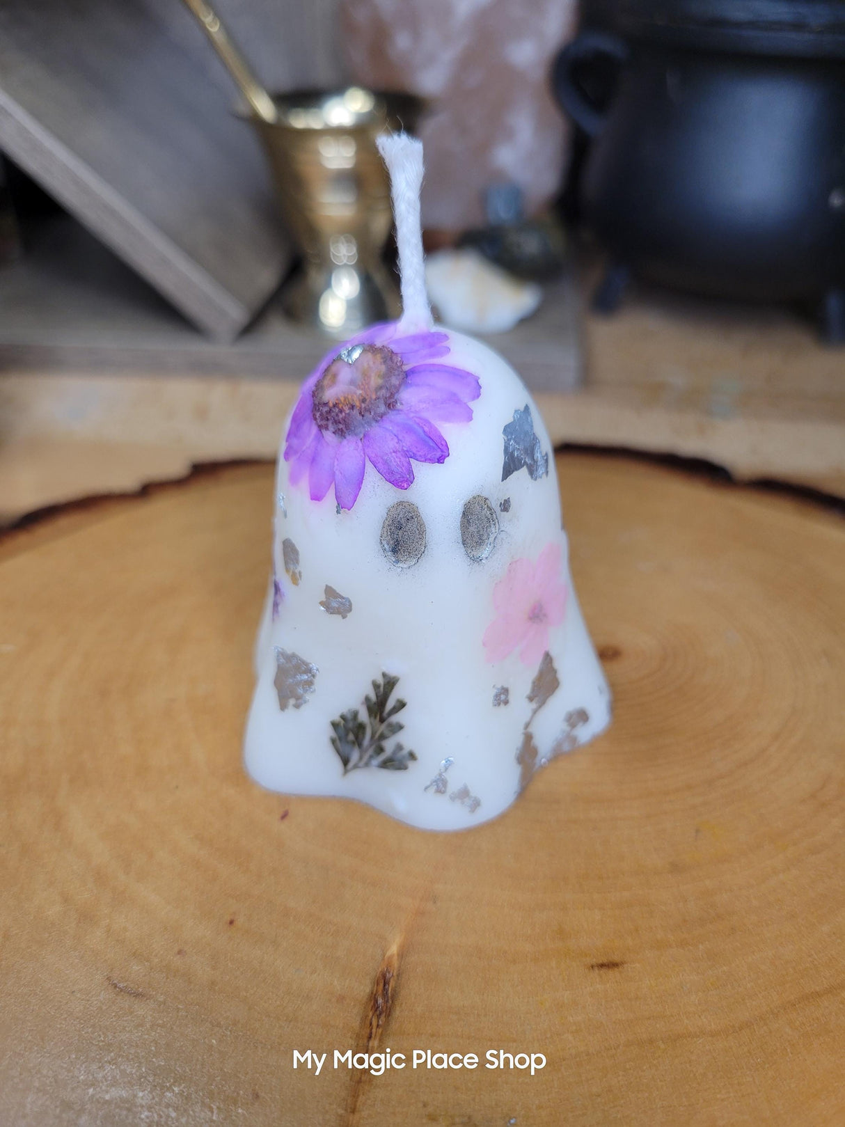 Ghost Candle: Hand-Decorated Soy Wax with Dry Flowers