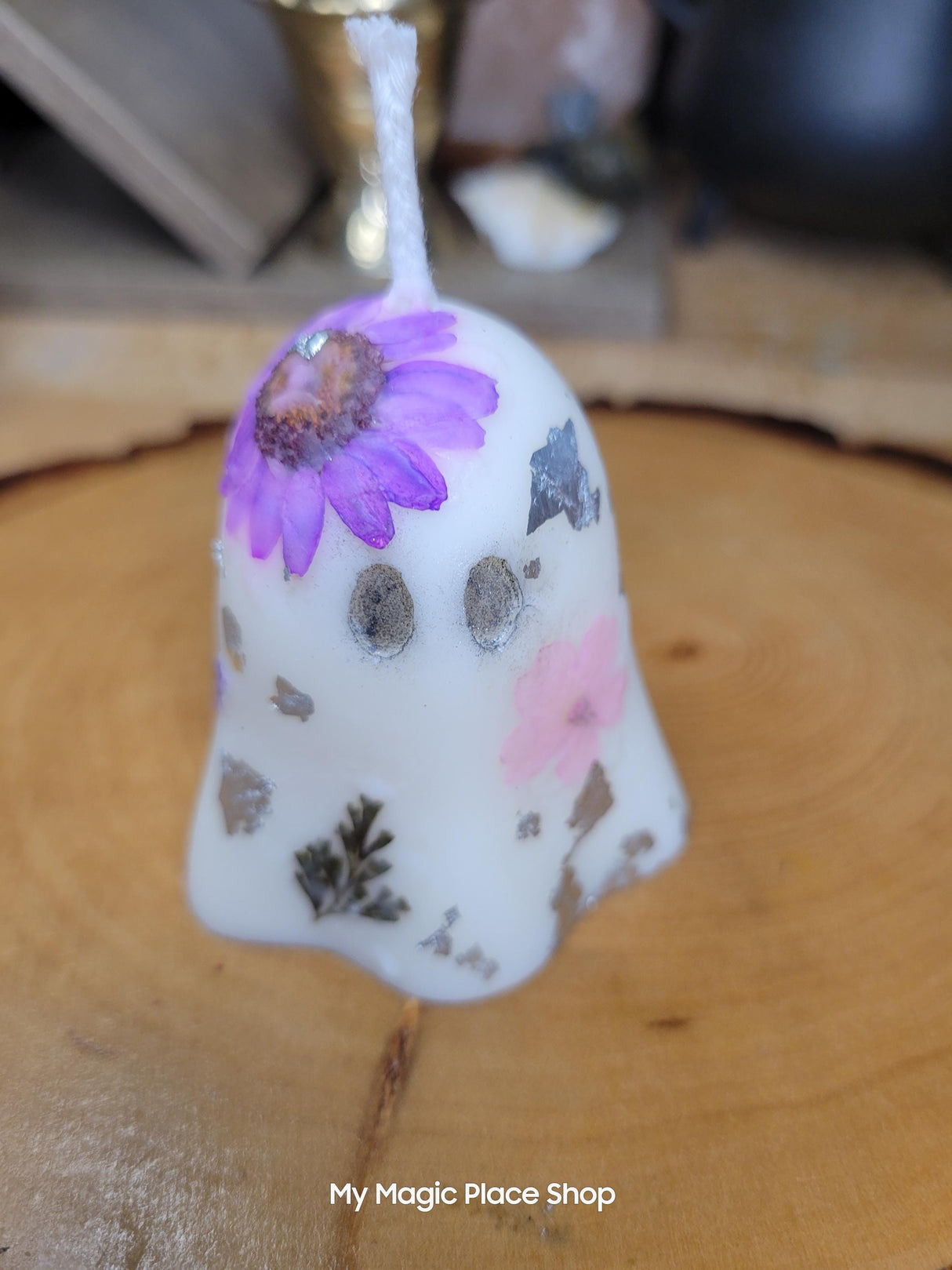Ghost Candle: Hand-Decorated Soy Wax with Dry Flowers