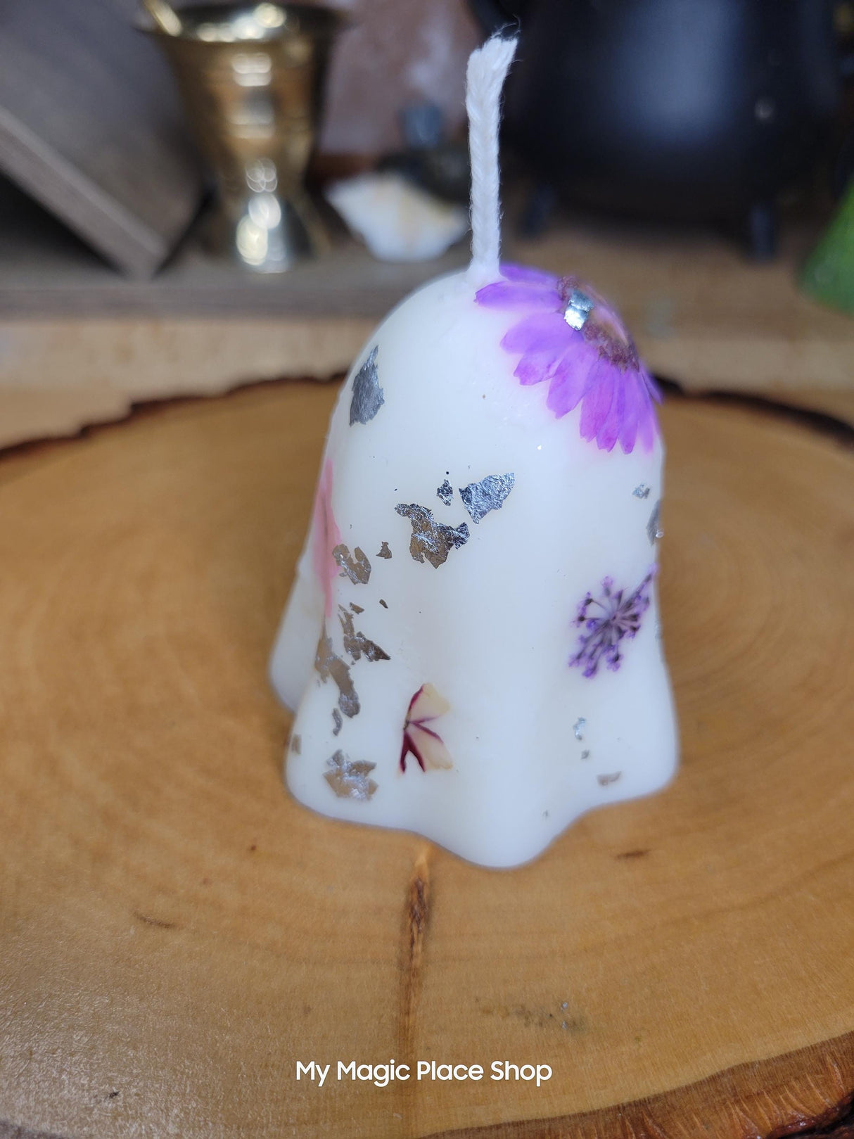 Ghost Candle: Hand-Decorated Soy Wax with Dry Flowers
