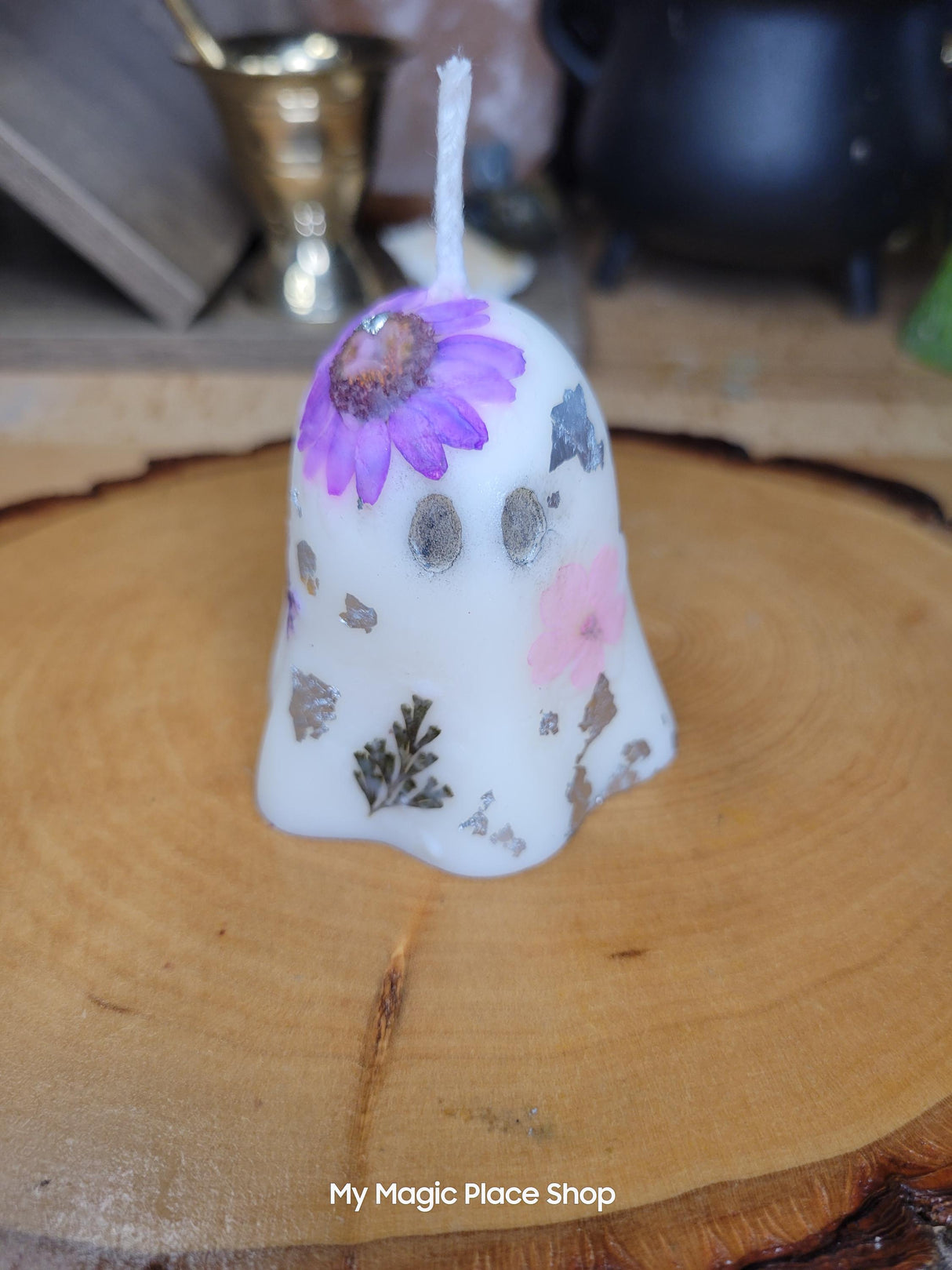Ghost Candle: Hand-Decorated Soy Wax with Dry Flowers