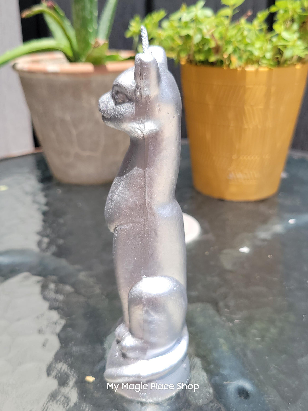 Handmade Silver Cat Candle – 6.5 Inch Tall Feline Decor for Cat Lovers