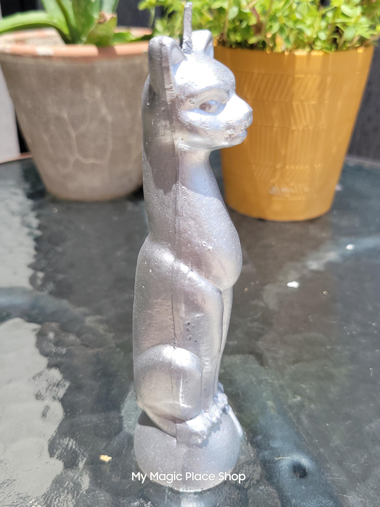 Handmade Silver Cat Candle – 6.5 Inch Tall Feline Decor for Cat Lovers