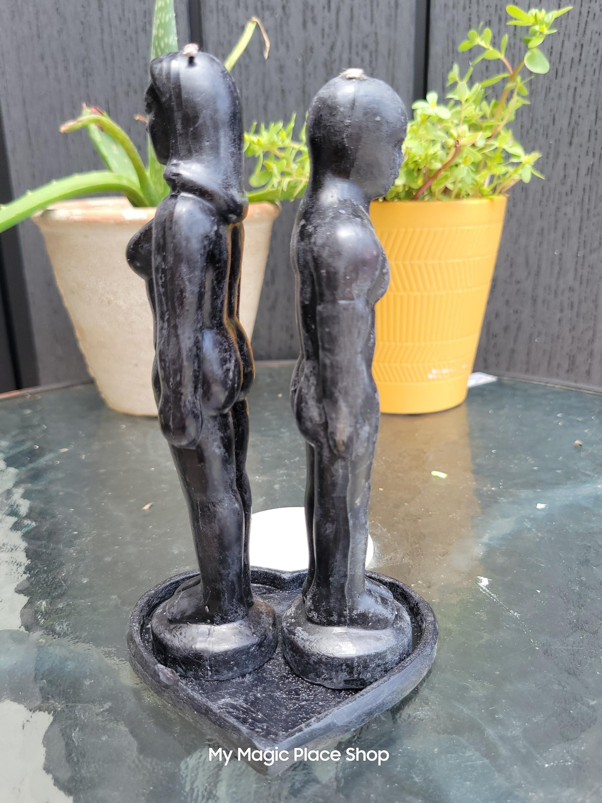 Black 3-Piece Couple & Heart Candle Set – Intentional Figurine Candles for Ritual or Decor