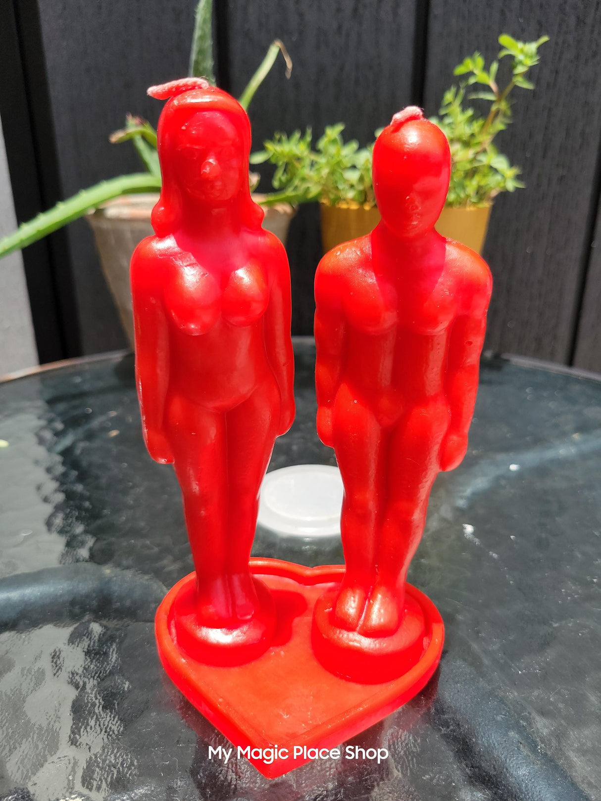 Red Couple Candle Set: Soy Wax Handmade Ritual Candles with Heart