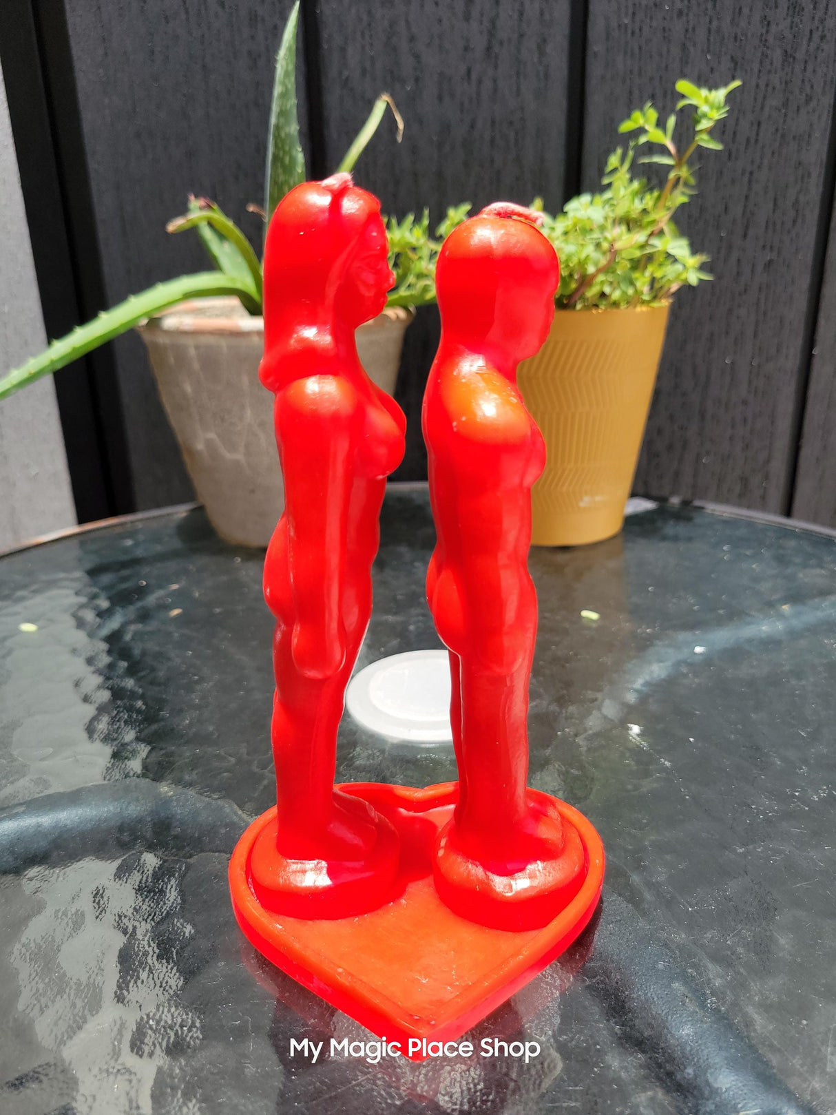 Red Couple Candle Set: Soy Wax Handmade Ritual Candles with Heart
