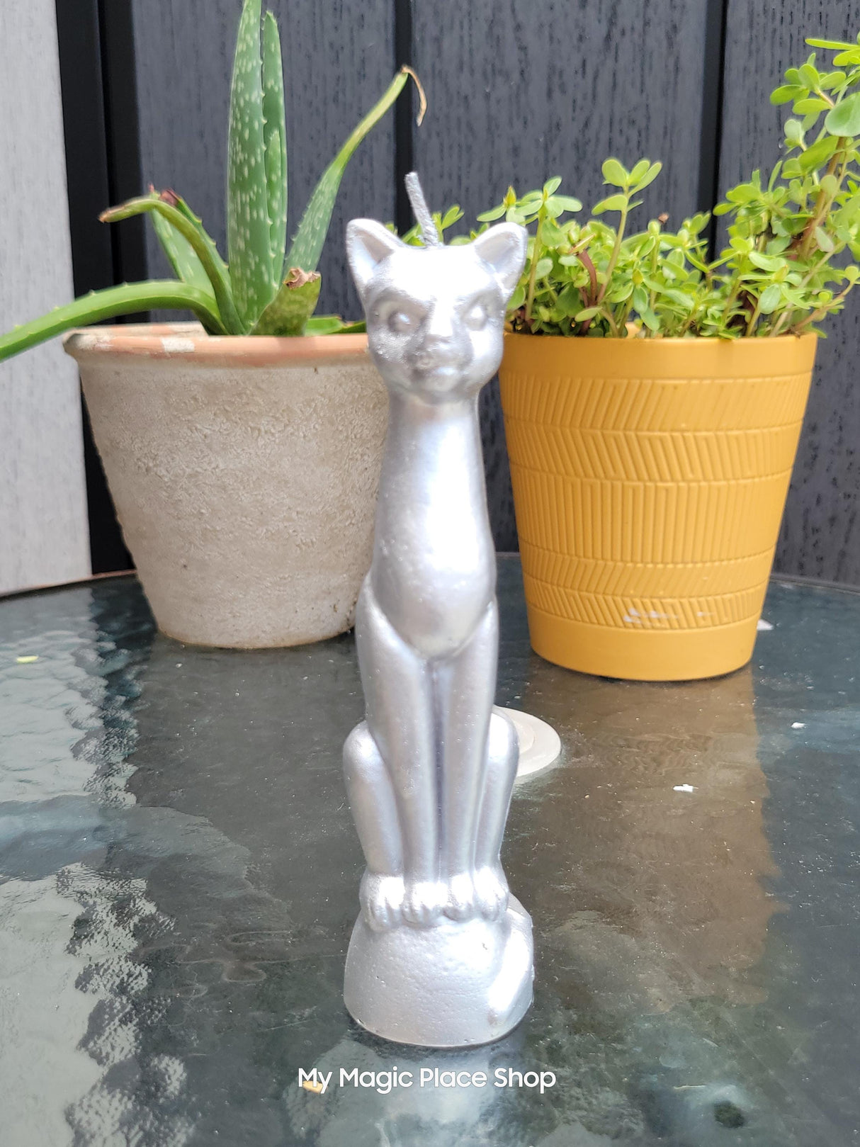 Silver Cat Candle – 6.5 Inch Tall Feline Decor for Cat Lovers