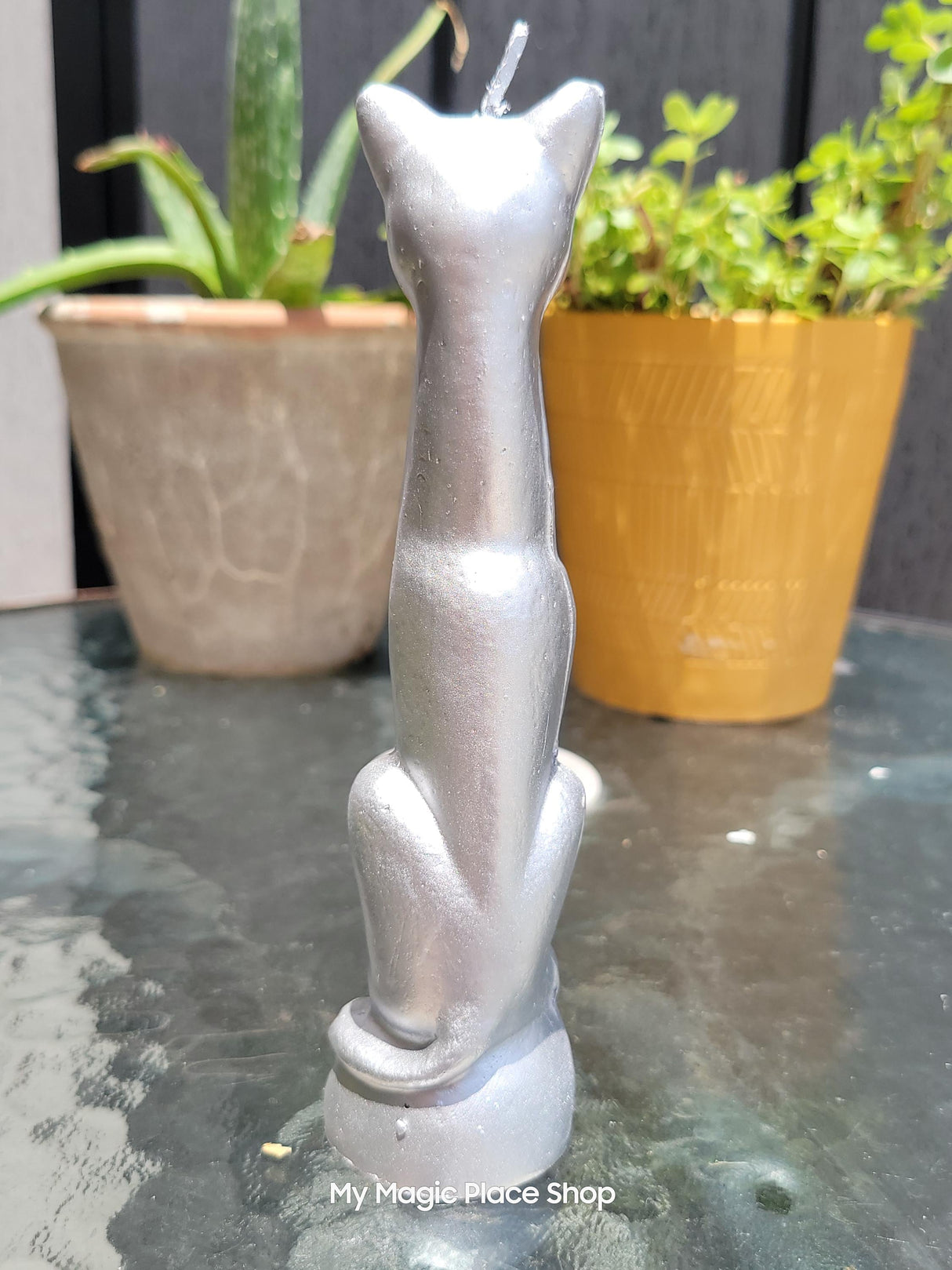 Silver Cat Candle – 6.5 Inch Tall Feline Decor for Cat Lovers