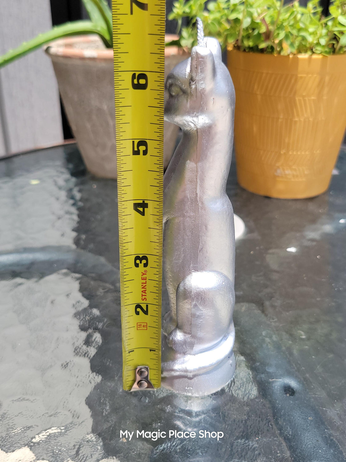 Handmade Silver Cat Candle – 6.5 Inch Tall Feline Decor for Cat Lovers