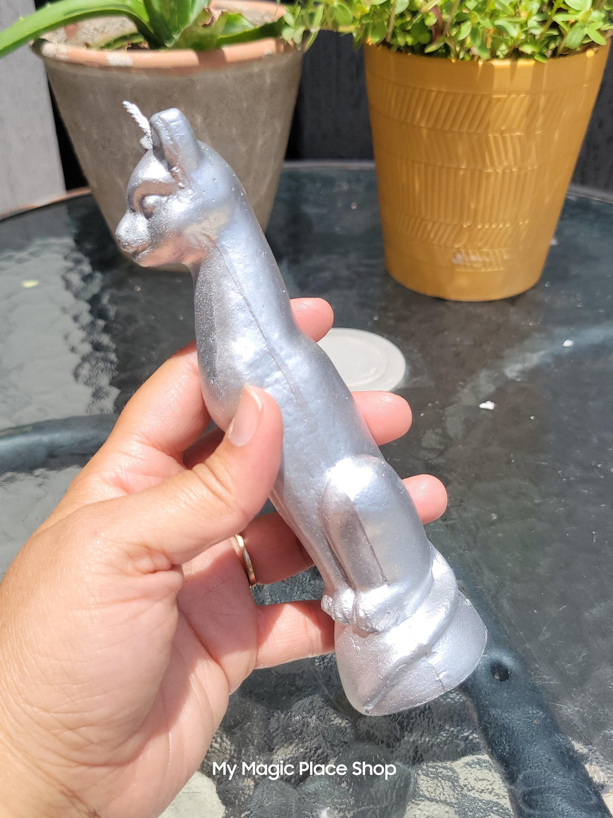 Handmade Silver Cat Candle – 6.5 Inch Tall Feline Decor for Cat Lovers