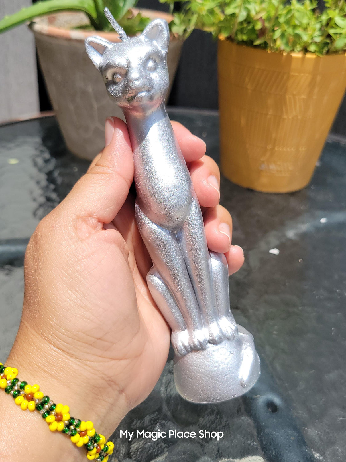 Handmade Silver Cat Candle – 6.5 Inch Tall Feline Decor for Cat Lovers