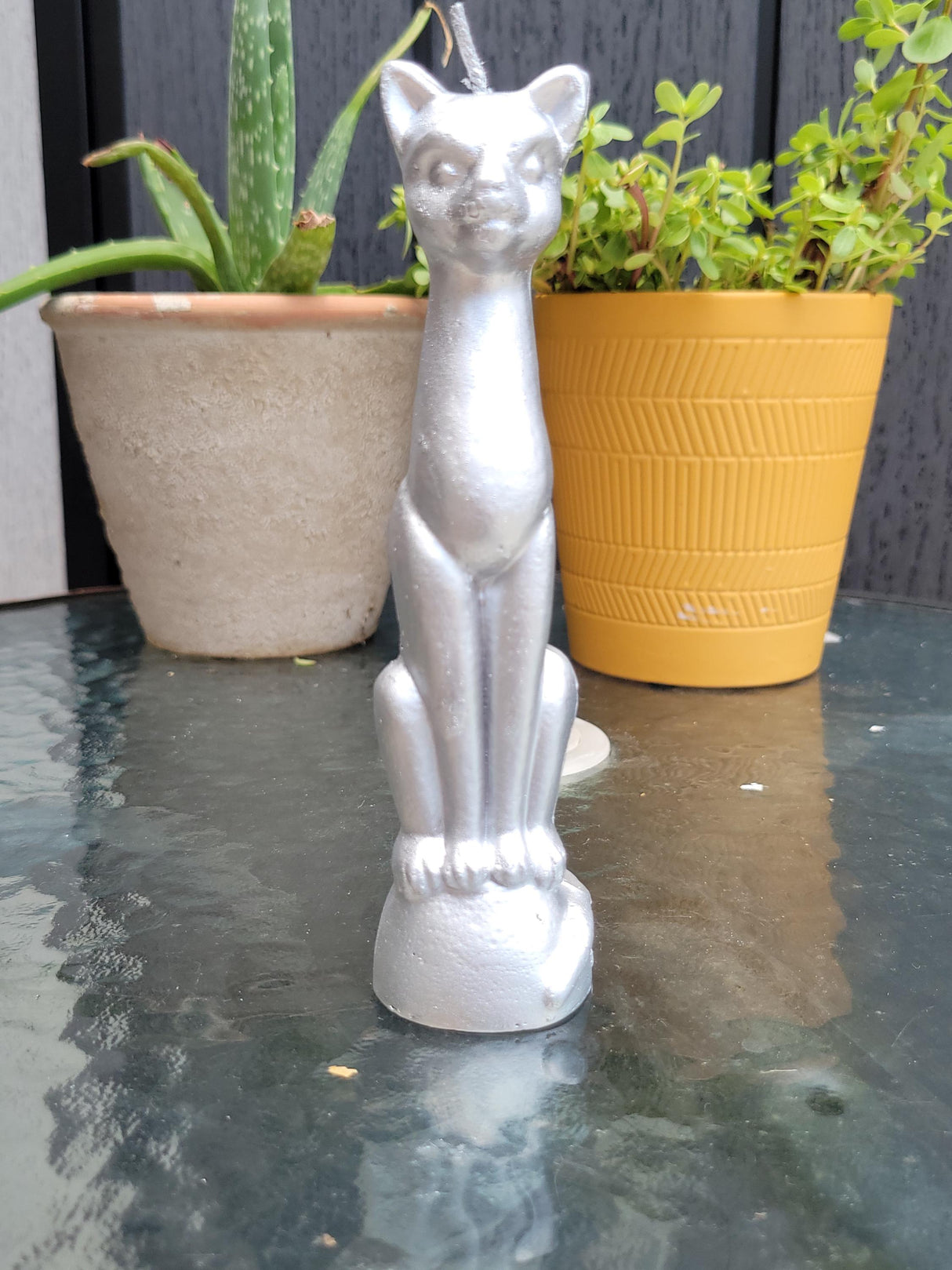Silver Cat Candle – 6.5 Inch Tall Feline Decor for Cat Lovers