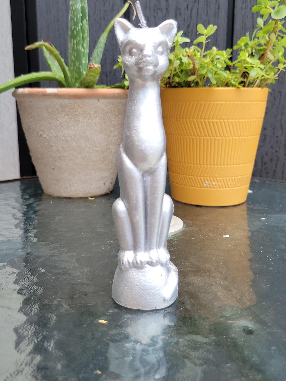 Handmade Silver Cat Candle – 6.5 Inch Tall Feline Decor for Cat Lovers